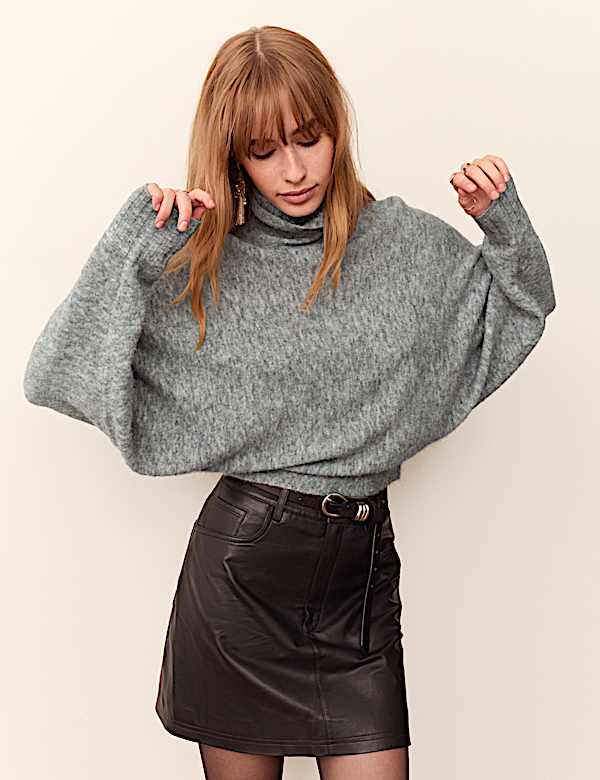 Balloon Sleeve Roll Neck Jumper with Wool - MV