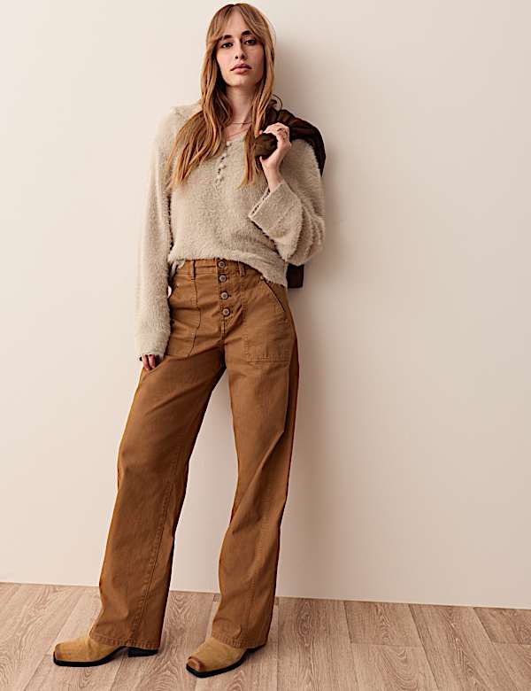 Fluffy Polo Neck Button Detail Jumper - CY
