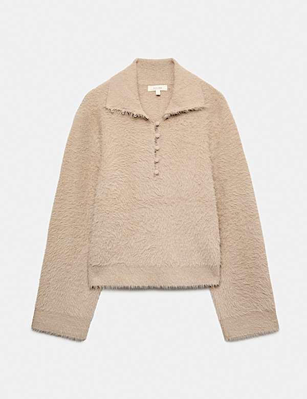 Fluffy Polo Neck Button Detail Jumper - CY