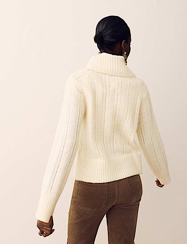 Pointelle Roll Neck Jumper with Wool - US