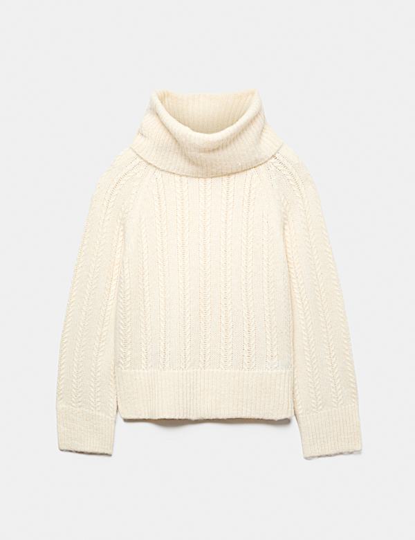 Pointelle Roll Neck Jumper with Wool - US