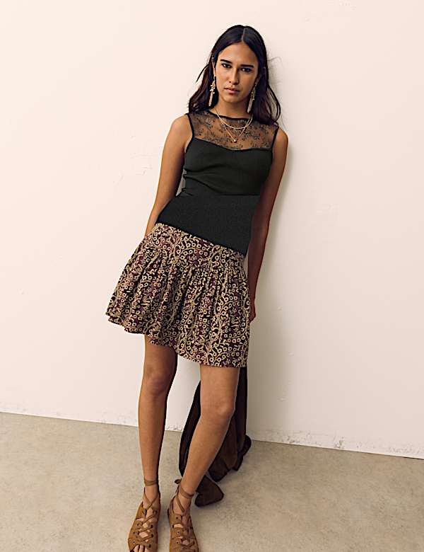 Textured Lace Detail Knitted Top - JE
