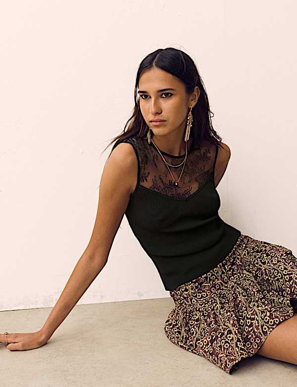 Textured Lace Detail Knitted Top - JE