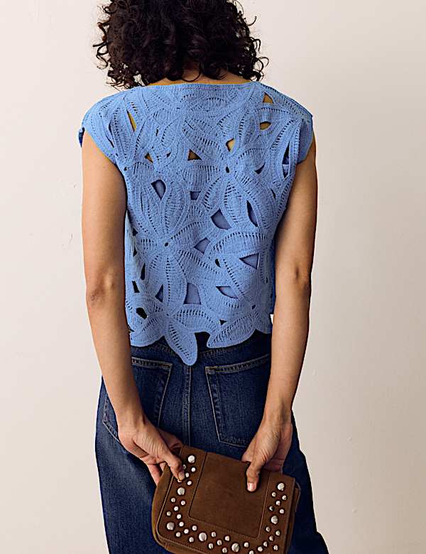Floral Open Knit Crop Top - JE