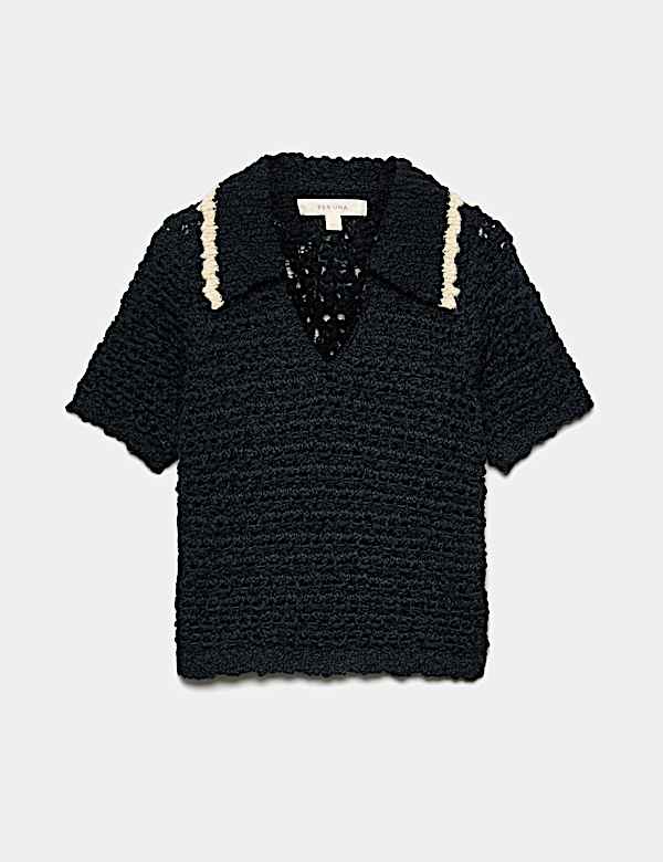 Textured Collared Short Sleeve Knitted Polo With Wool - RO