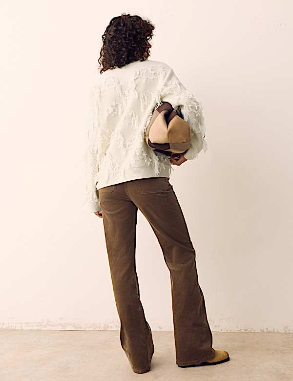 Fringe Detail Relaxed Jumper with Wool - US