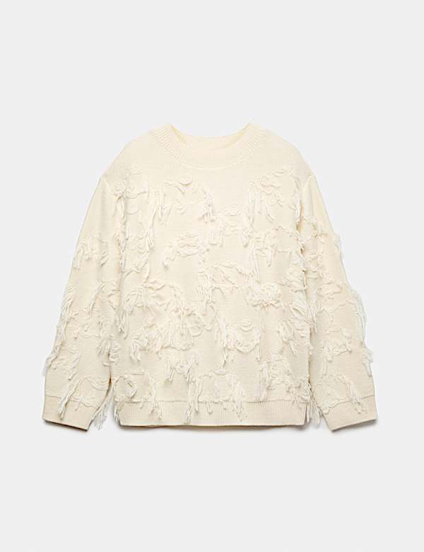 Fringe Detail Relaxed Jumper with Wool - US