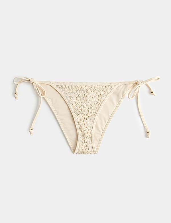 Crochet Trim Tie Side Bikini Bottoms - CA