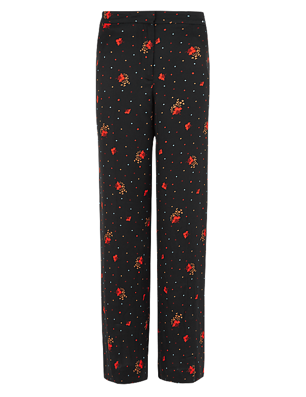 Satin Floral Print Wide Leg Trousers