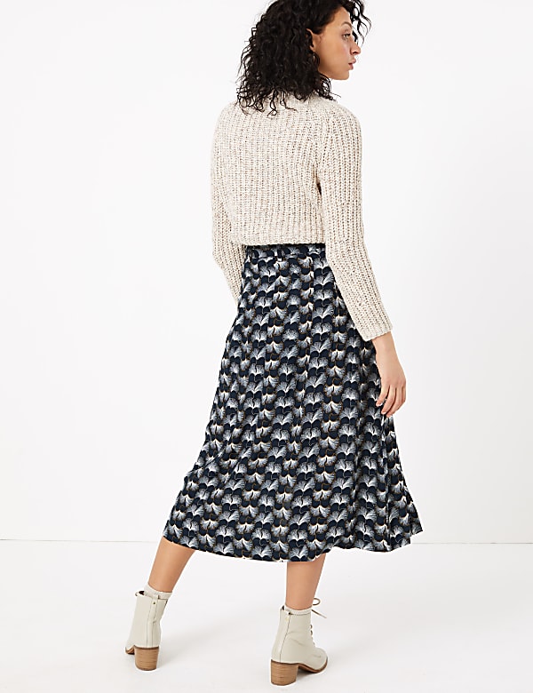 Printed Button Front Midi Skirt