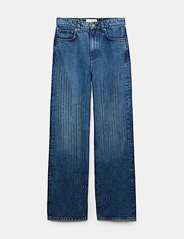 Jean taille haute coupe large avec d&eacute;coration - CA