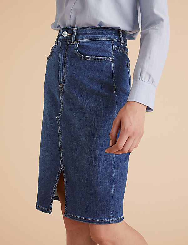 Buy Denim Knee Length Pencil Skirt at Marks Spencer