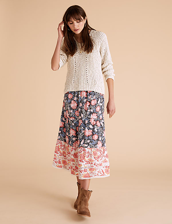 Floral Tiered Midaxi A-Line Skirt