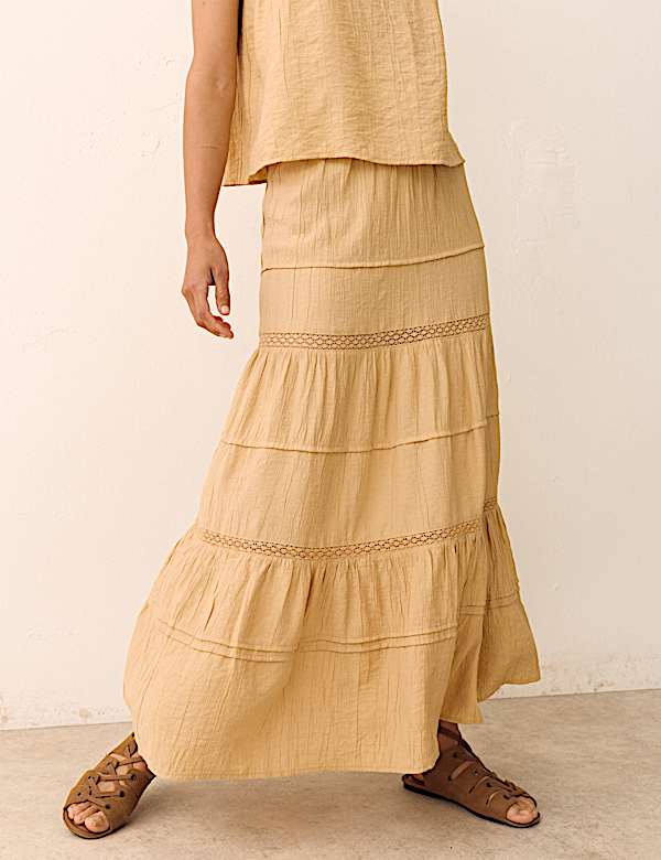 Lace Detail Pintuck Maxi Tiered Skirt - DK