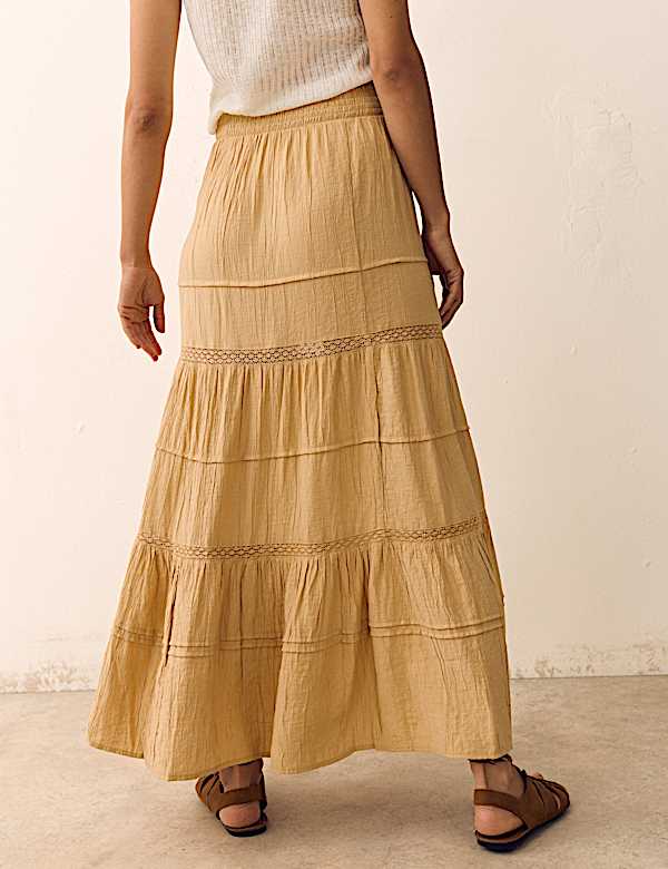Lace Detail Pintuck Maxi Tiered Skirt - DK