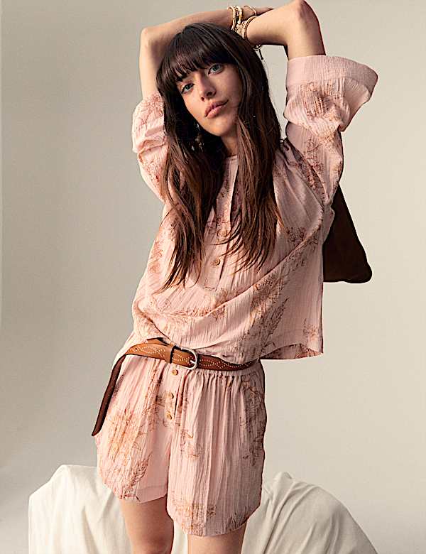 Printed High Waisted Button Detail Shorts - MV