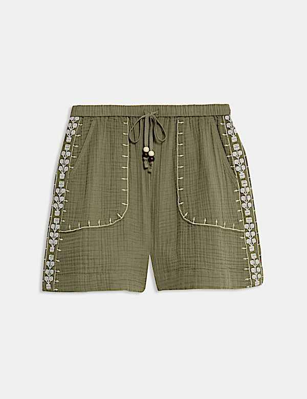 Pure Cotton Embroidered Triple Cloth Shorts - JE