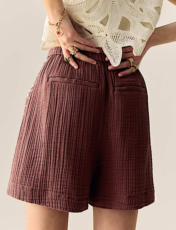 Pure Cotton Embroidered Triple Cloth Shorts - CZ