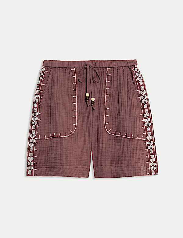 Pure Cotton Embroidered Triple Cloth Shorts - SK
