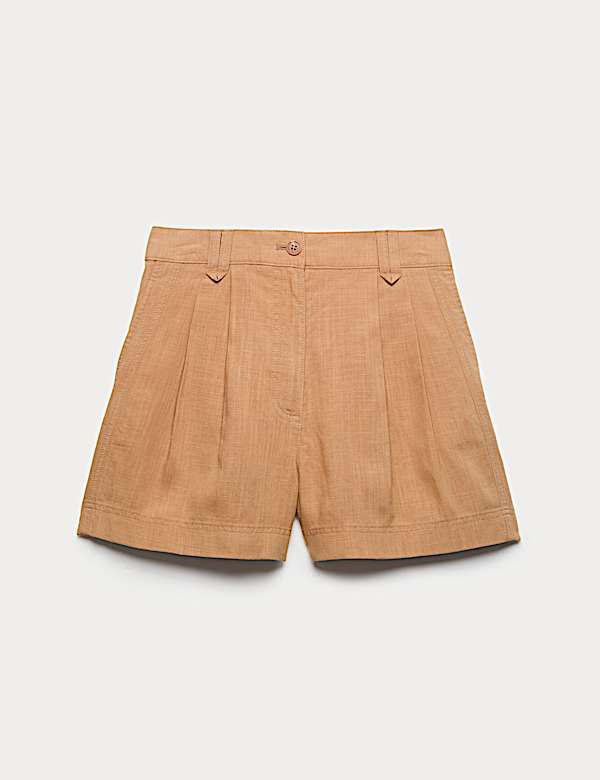 Shorts aus Leinenmischgewebe mit hohem Bund und Bundfalten vorne - AT