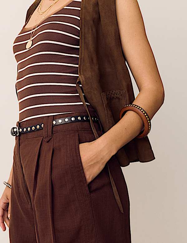 Linen Blend High Waisted Pleat Front Shorts - AU