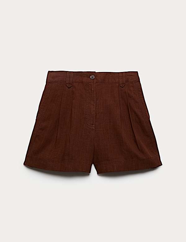 Linen Blend High Waisted Pleat Front Shorts - AU