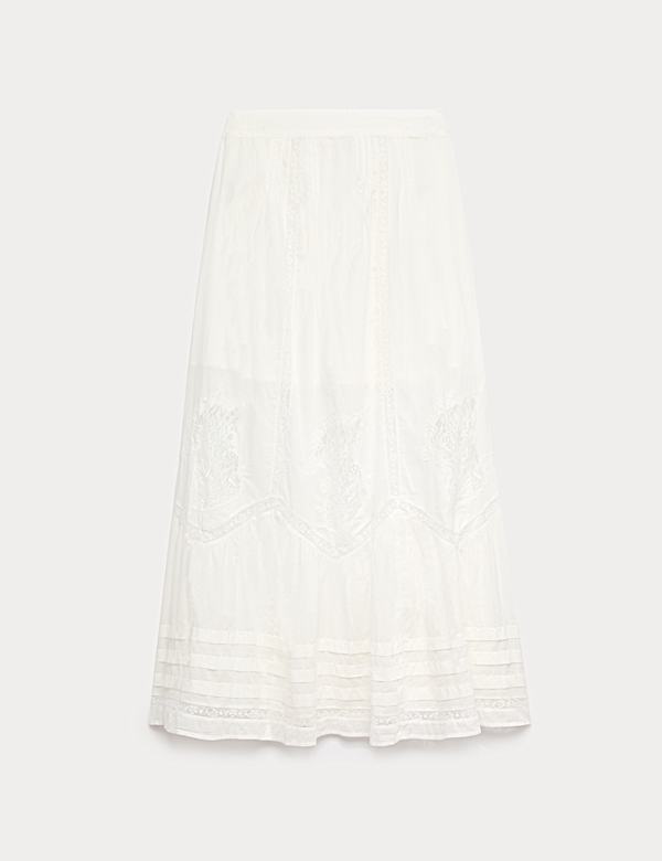 Jupe longue coupe &eacute;vas&eacute;e 100 % coton en dentelle nervur&eacute;e - CH