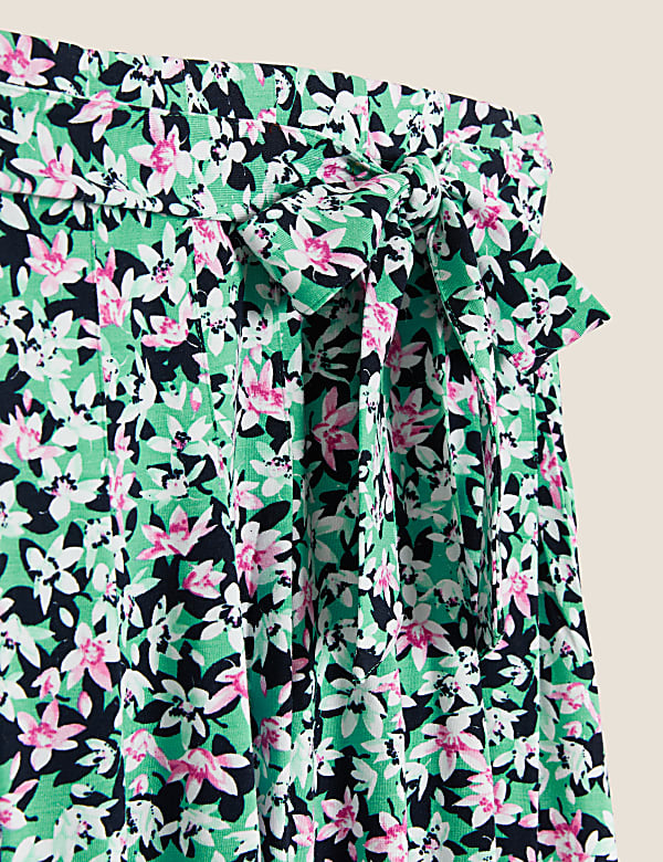 Jersey Floral Belted Midi A-Line Skirt