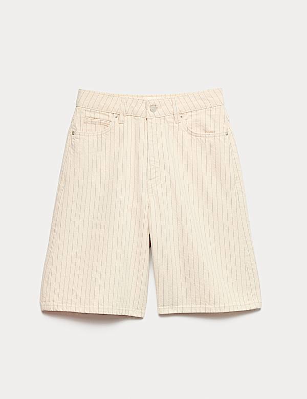 Cotton Rich Denim Striped Bermuda Shorts - BN