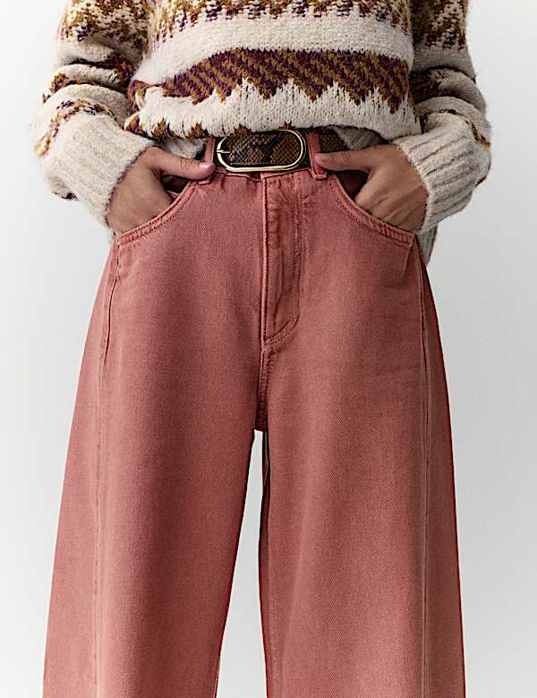 ג'ינס עם מותניים גבוהים בגזרת רגל רחבה מתערובת סיב תאית - IL