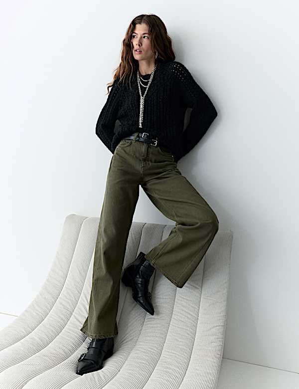 Lyocell Blend High Waisted Wide Leg Jeans - CZ