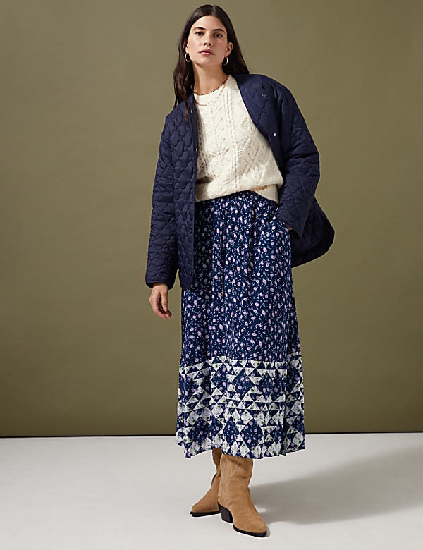 Geometric Floral Midaxi Tiered Skirt
