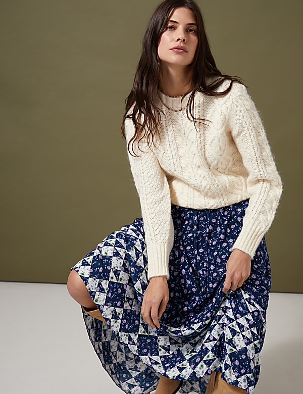 Geometric Floral Midaxi Tiered Skirt
