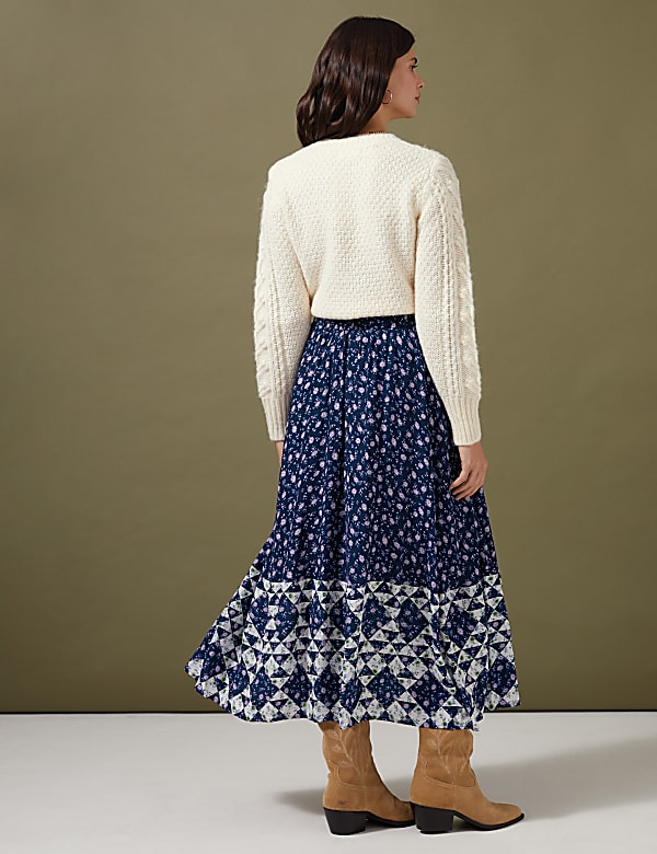 Geometric Floral Midaxi Tiered Skirt
