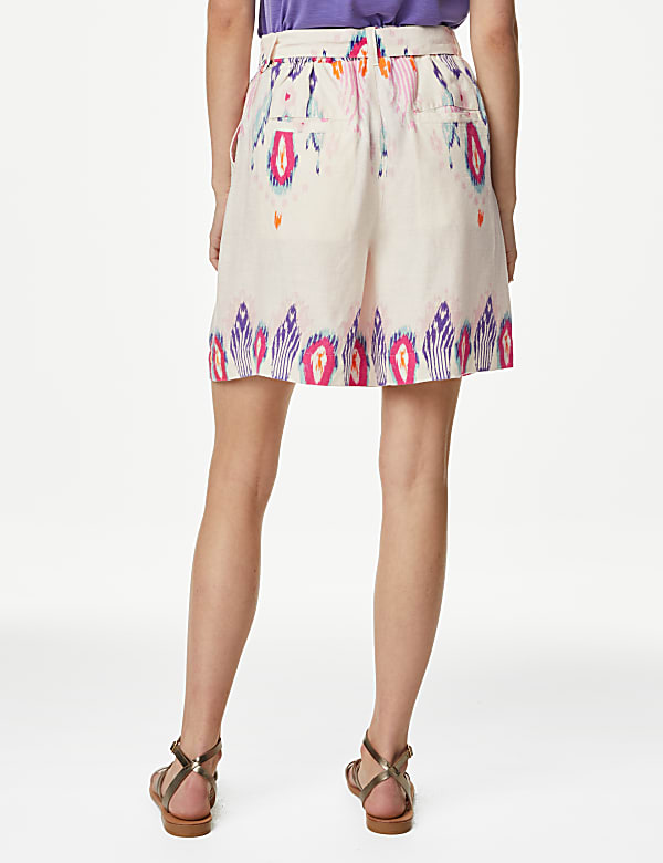 Linen Rich Printed High Waisted Shorts