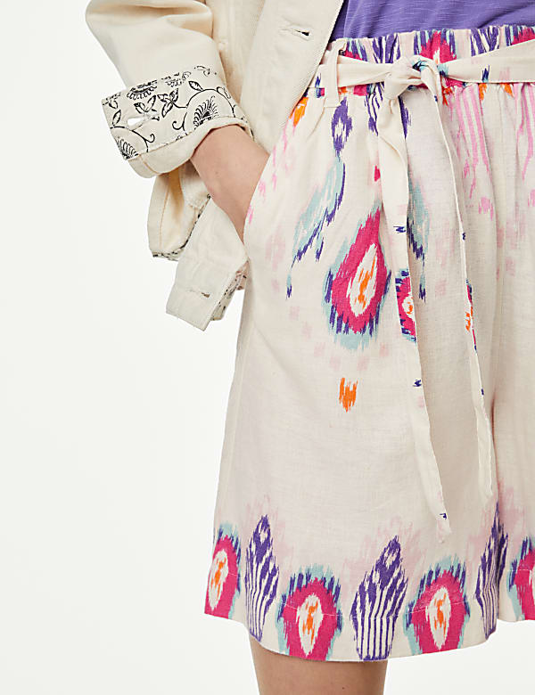 Linen Rich Printed High Waisted Shorts