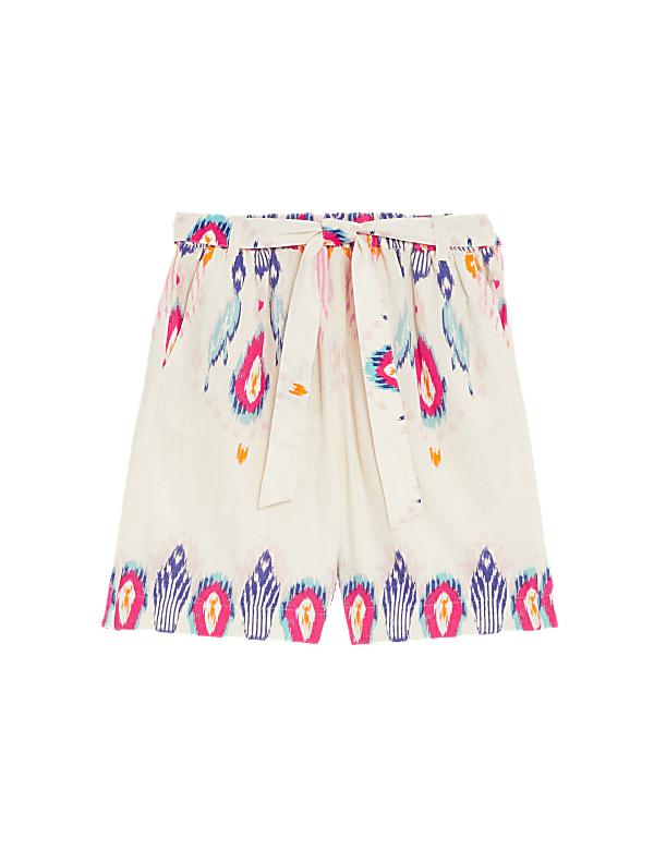 Linen Rich Printed High Waisted Shorts
