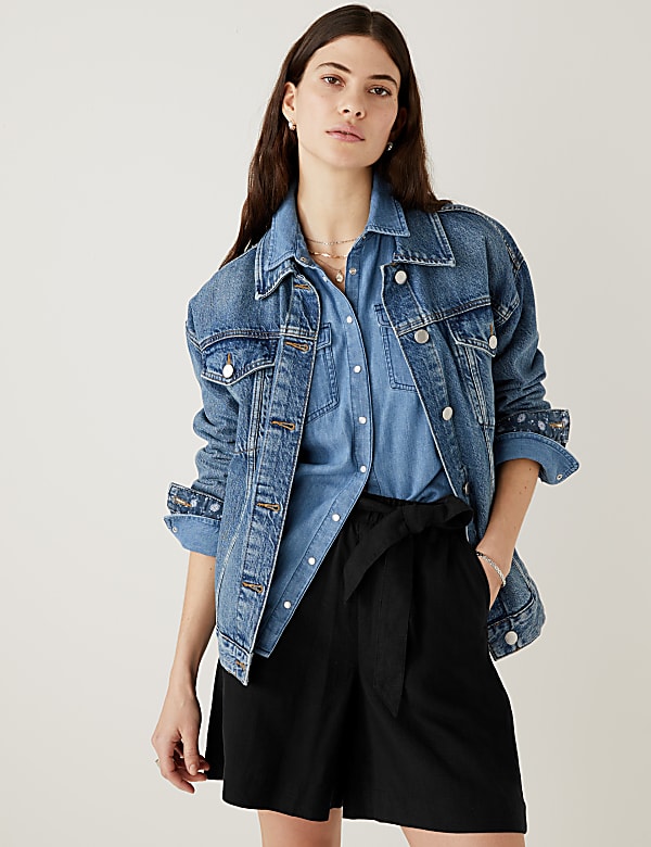 Linen Blend High Waisted Shorts BLACK Shorts M S IL