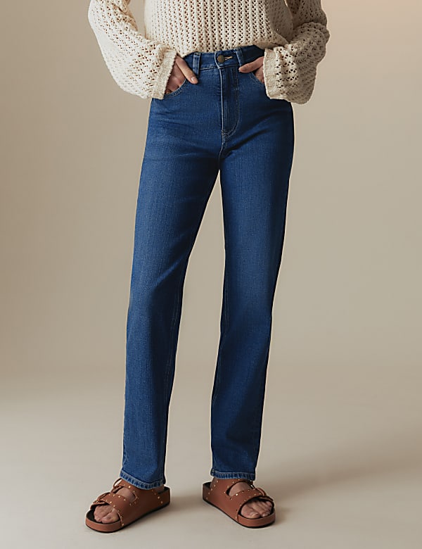 Girlfriend Mid Rise Straight Leg Jeans - US