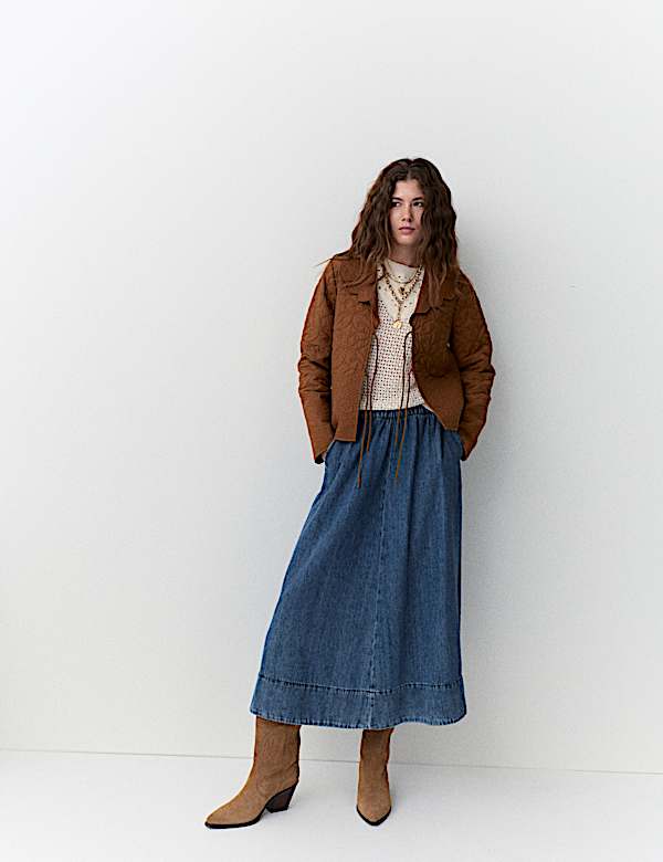 Lyocell Blend Denim Midi Skirt - PL