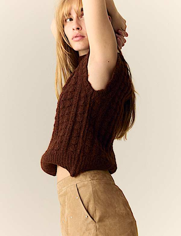 Suede Embellished Studded Mini Skirt - AL