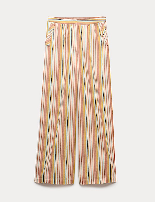 Pure Cotton Striped Wide Leg Trousers - MX