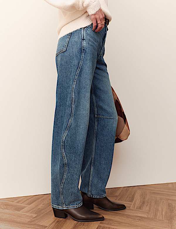 High Waisted Curved Seam Barrel Leg Jeans - BN