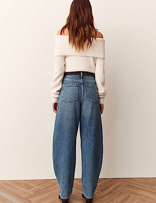 High Waisted Curved Seam Barrel Leg Jeans - BN