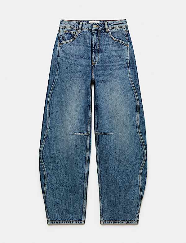 High Waisted Curved Seam Barrel Leg Jeans - BN