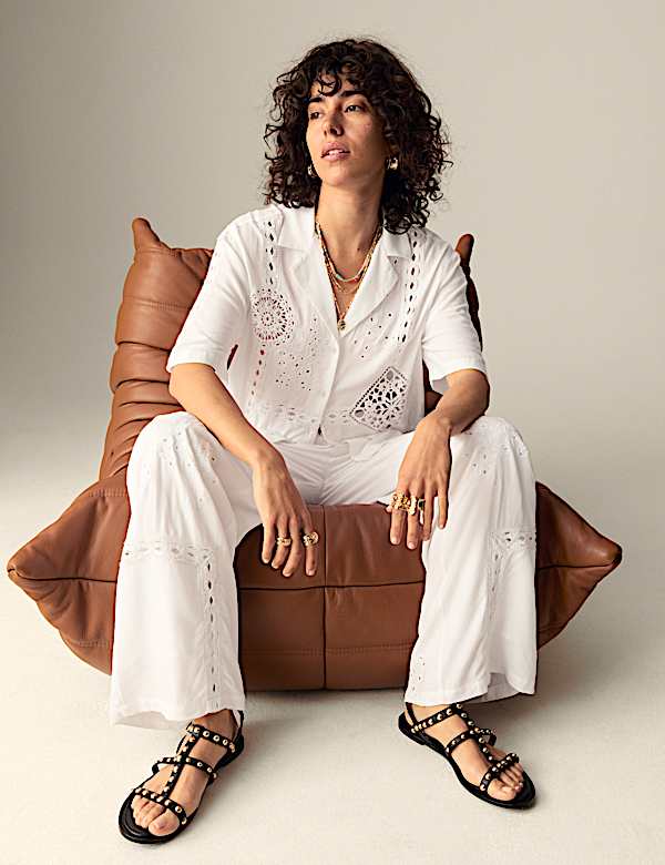 Embroidered Wide Leg Trousers - GR