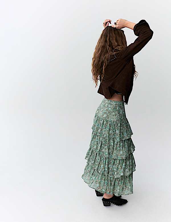 Printed Ruffle Tiered Midaxi Skirt - AT
