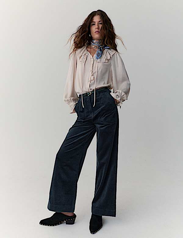 Pure Cotton Cord Wide Leg Trousers