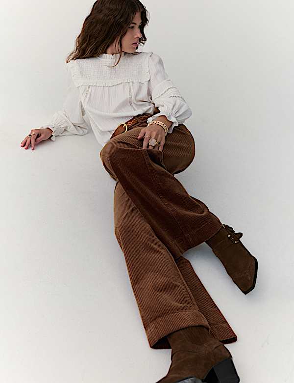 Pure Cotton Cord Wide Leg Trousers - SK