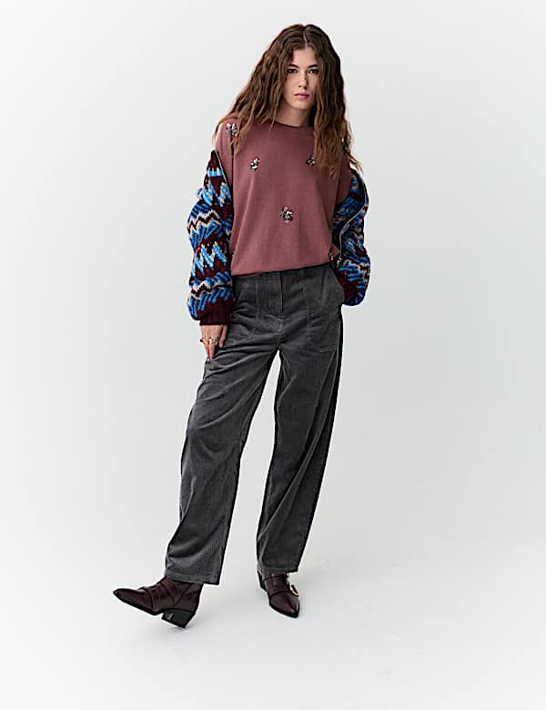 Pantalon coupe barrel 100 % coton côtelé - CH